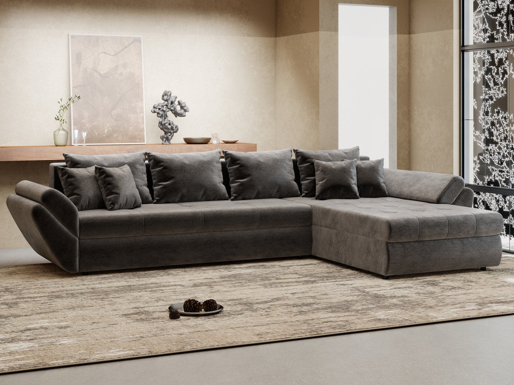 Colțar extensibil dumonde cu ladă de depozitare si sezut confortabil din spuma high-density, Loana XL Monolith Gri Antracit II 335x185 cm
