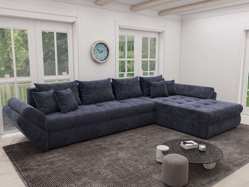 Colțar extensibil dumonde cu ladă de depozitare si sezut confortabil din spuma high-density, Loana XL Vibe Albastru II 335x185 cm
