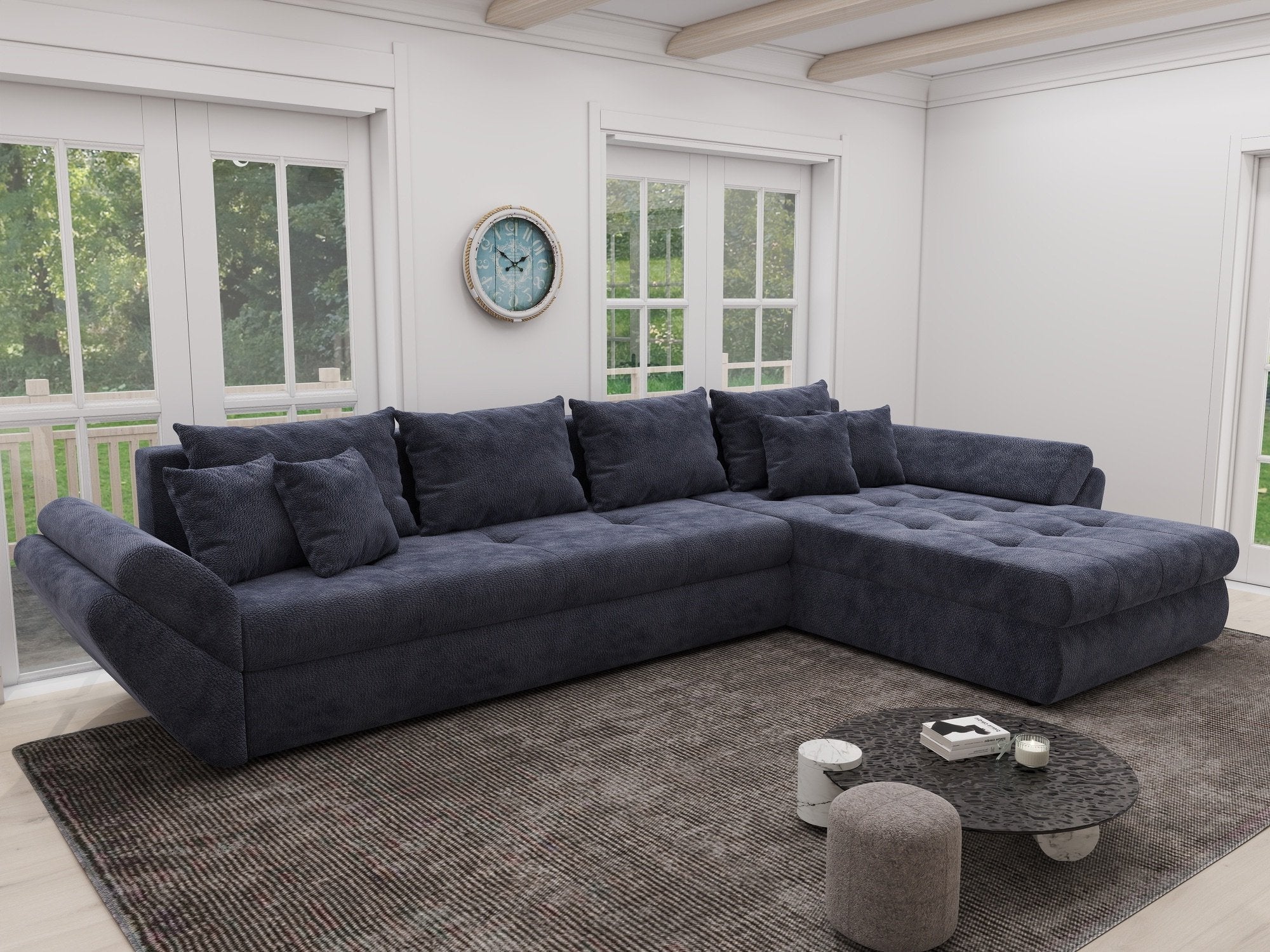 Colțar extensibil dumonde cu ladă de depozitare si sezut confortabil din spuma high-density, Loana XL Vibe Albastru II 335x185 cm