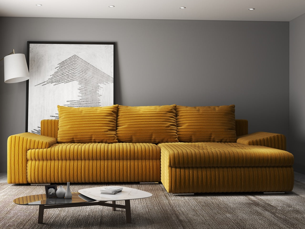 Colțar extensibil dumonde cu ladă de depozitare si sezut confortabil din spuma high-density, Leonardo Ambience Mustar 260x185 cm II