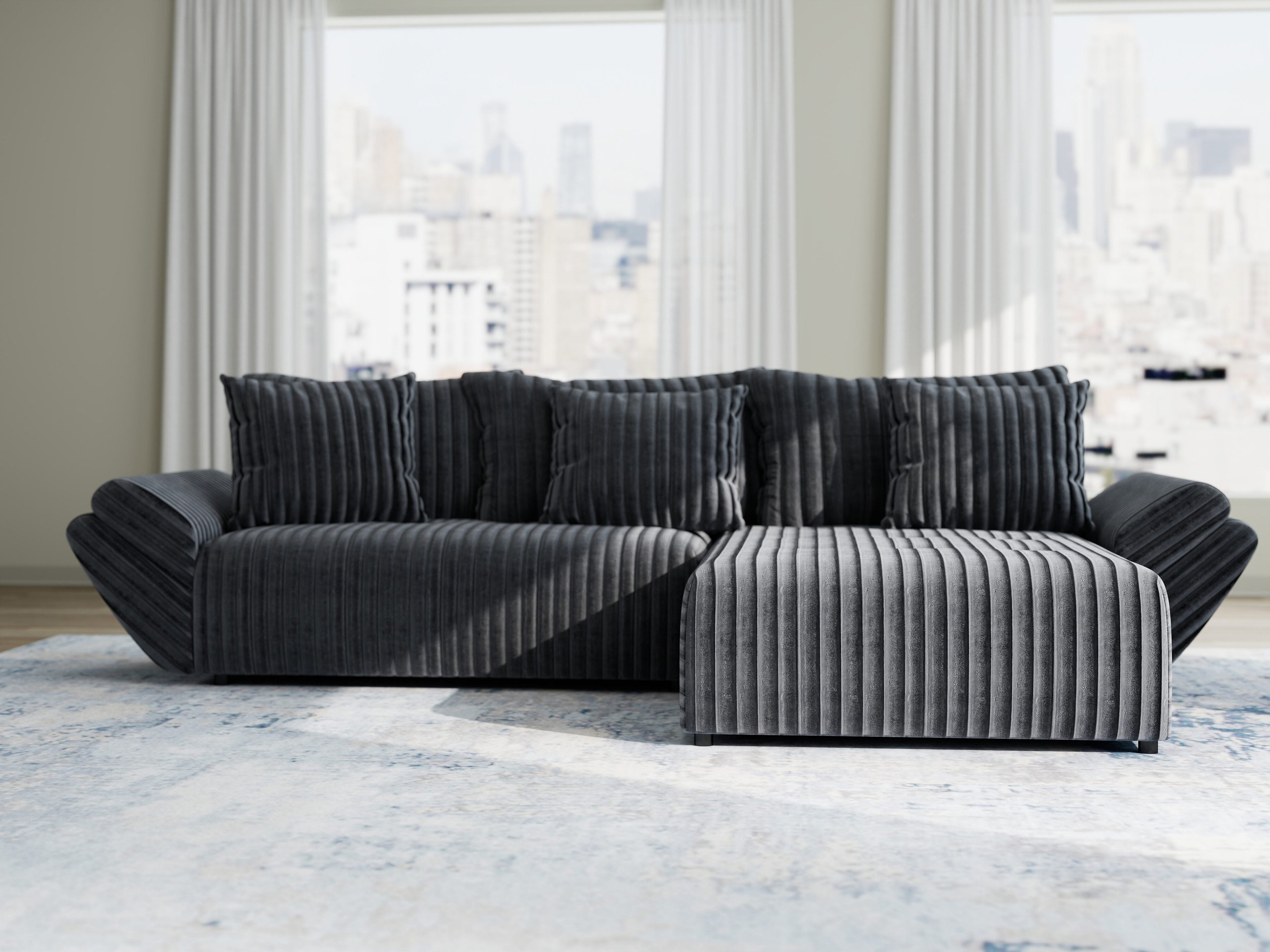 Colțar extensibil dumonde cu ladă de depozitare si sezut confortabil din spuma high-density, Berlin Ambience Gri 280x185 cm II