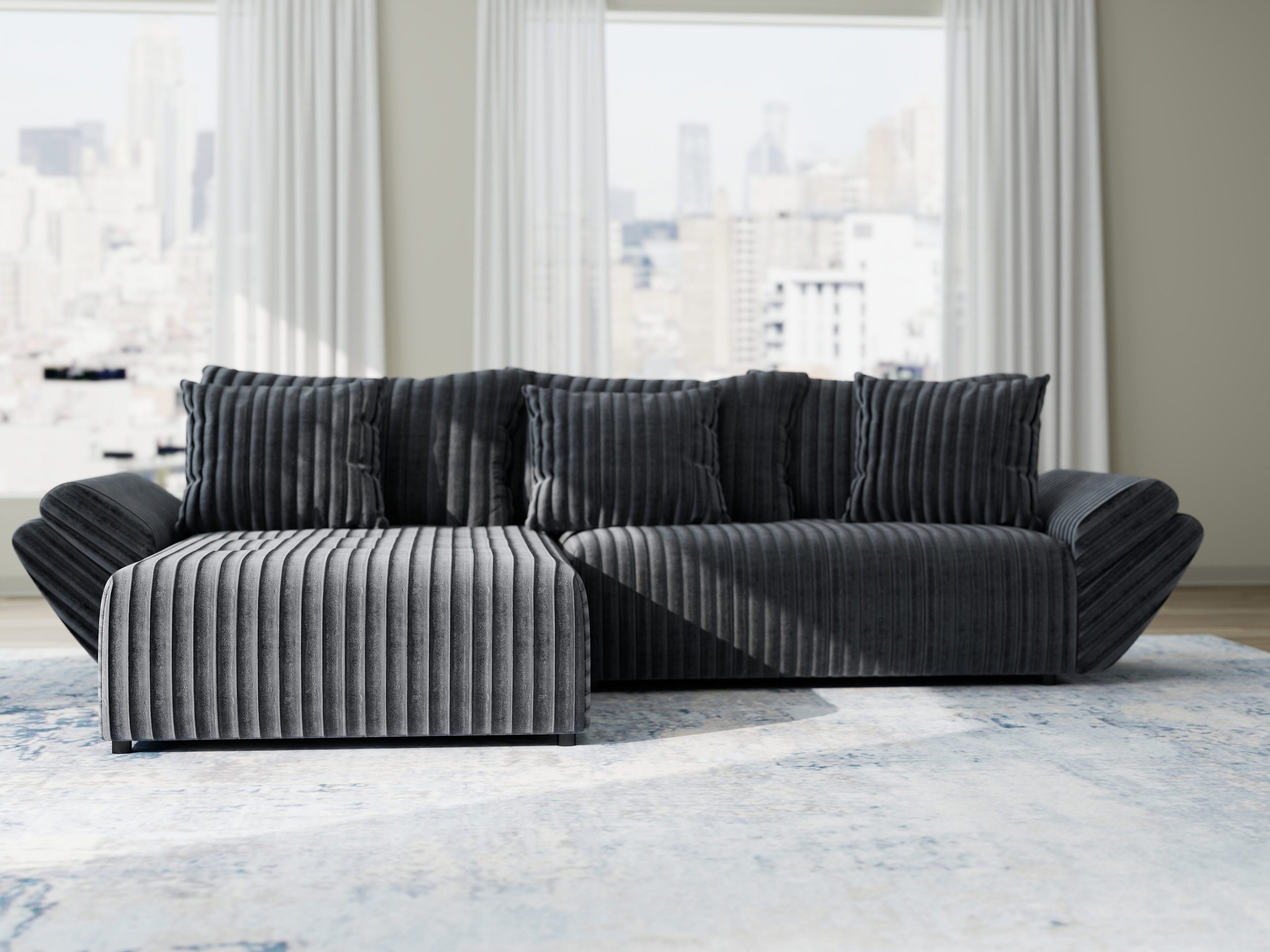 Colțar extensibil dumonde cu ladă de depozitare si sezut confortabil din spuma high-density, Berlin Ambience Gri 280x185 cm