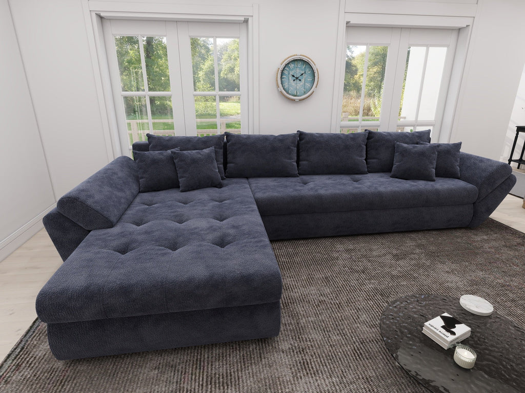 Colțar extensibil dumonde cu ladă de depozitare si sezut confortabil din spuma high-density, Loana XL Vibe Albastru 335x185 cm