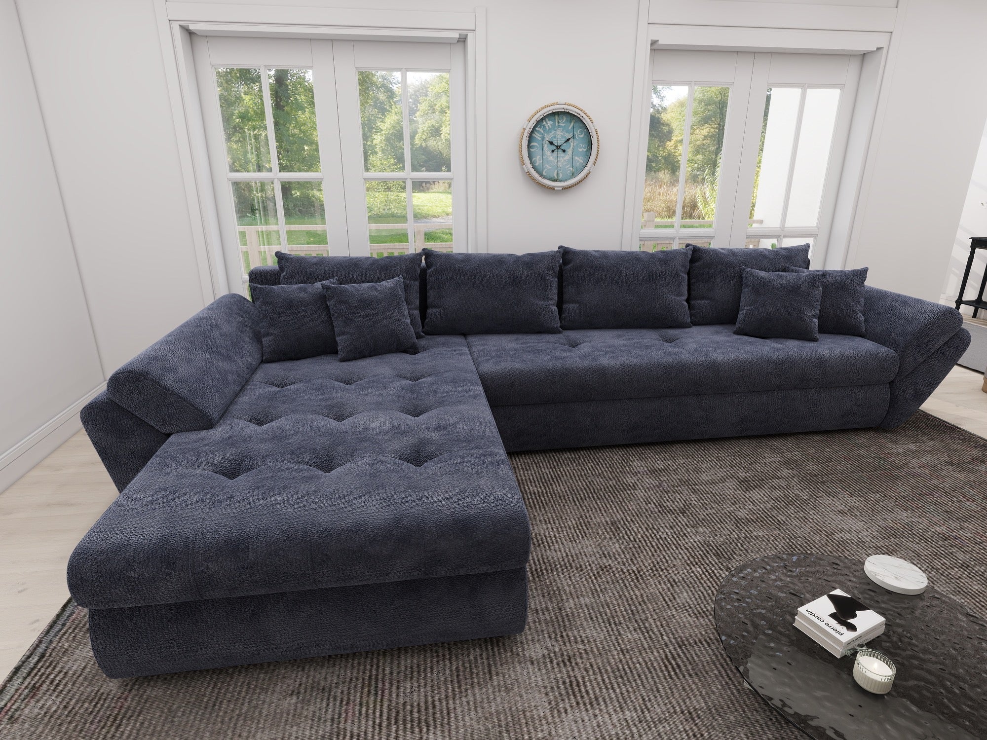 Colțar extensibil dumonde cu ladă de depozitare si sezut confortabil din spuma high-density, Loana XL Vibe Albastru 335x185 cm