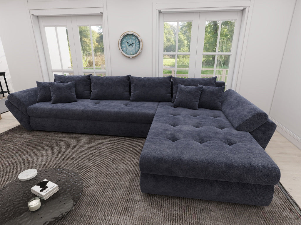 Colțar extensibil dumonde cu ladă de depozitare si sezut confortabil din spuma high-density, Loana XL Vibe Albastru II 335x185 cm