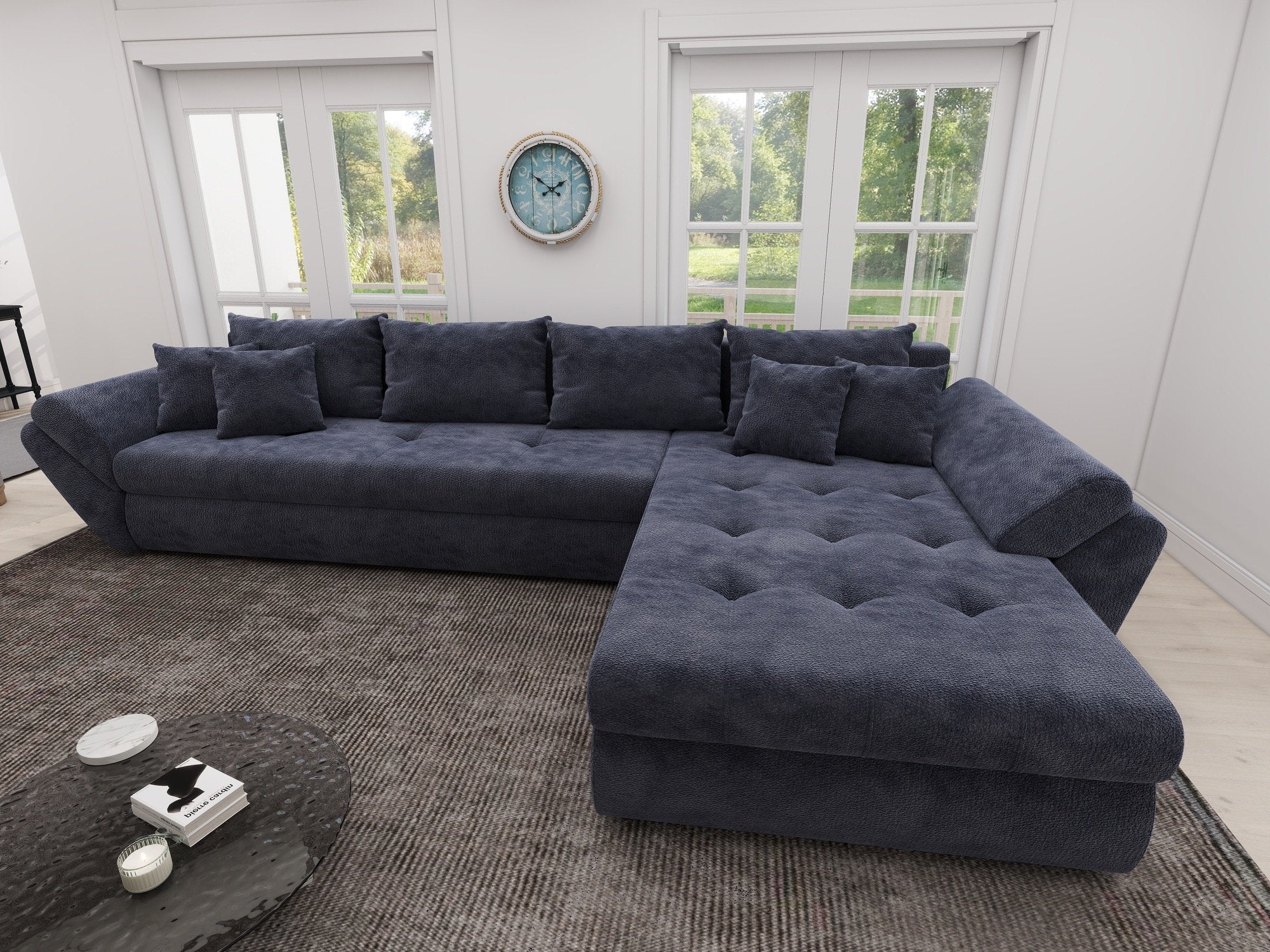 Colțar extensibil dumonde cu ladă de depozitare si sezut confortabil din spuma high-density, Loana XL Vibe Albastru II 335x185 cm