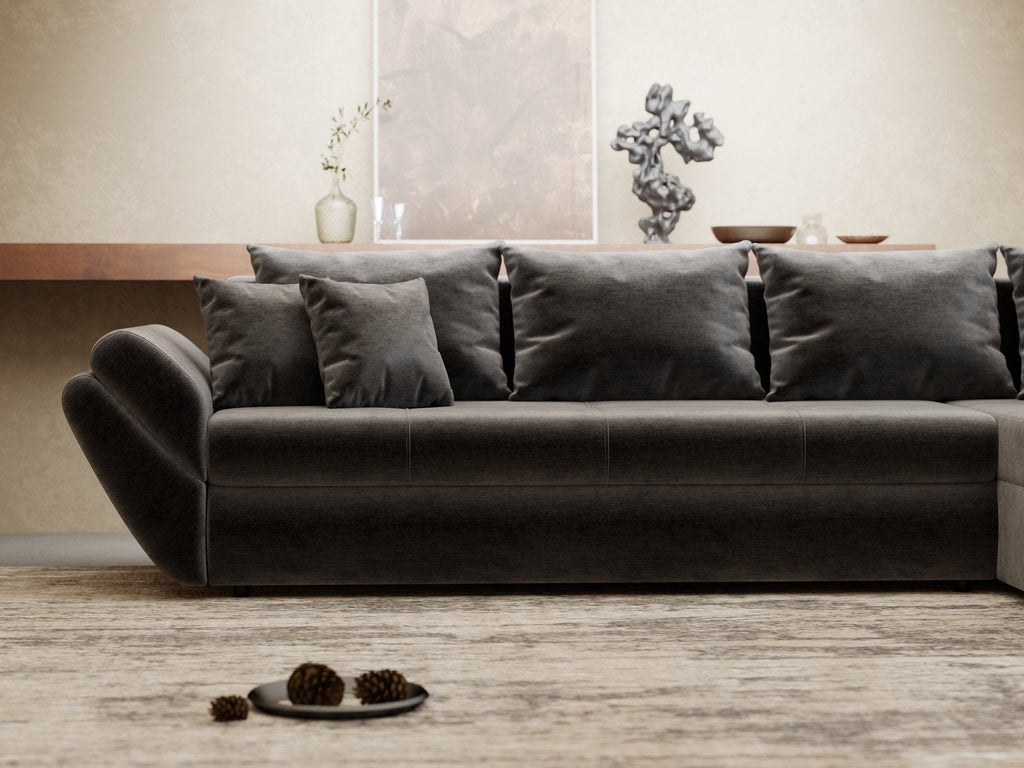 Colțar extensibil dumonde cu ladă de depozitare si sezut confortabil din spuma high-density, Loana XL Monolith Gri Antracit II 335x185 cm
