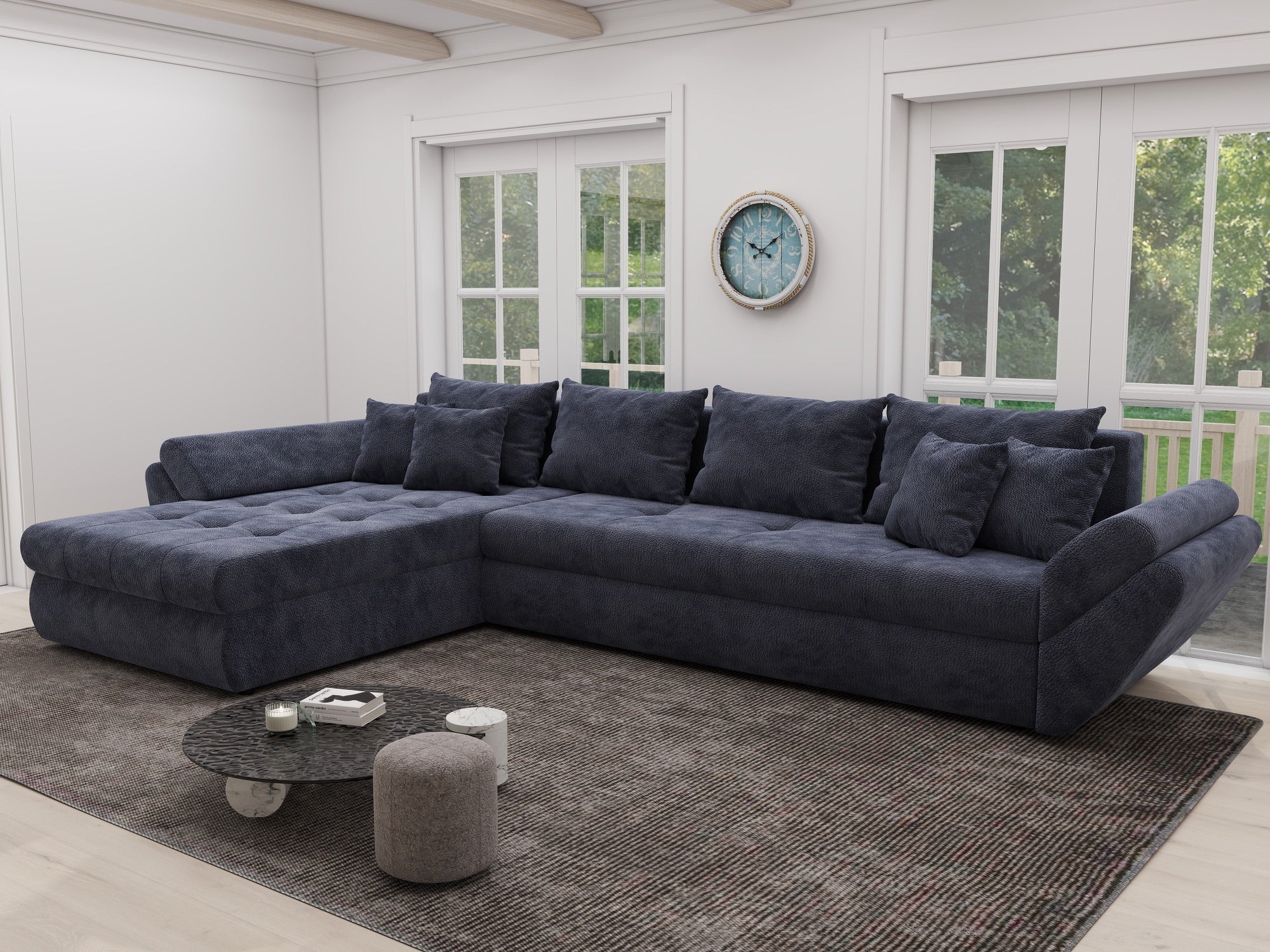 Colțar extensibil dumonde cu ladă de depozitare si sezut confortabil din spuma high-density, Loana XL Vibe Albastru 335x185 cm
