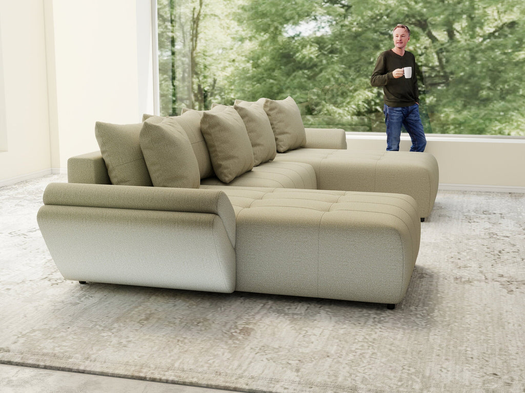 Colțar extensibil dumonde cu ladă de depozitare si sezut confortabil din spuma high-density, Berlin U Enjoy Camel 380x180 cm