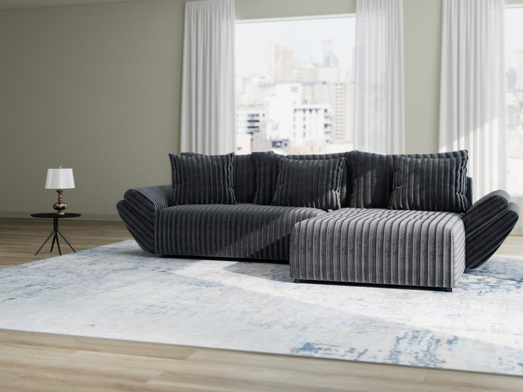 Colțar extensibil dumonde cu ladă de depozitare si sezut confortabil din spuma high-density, Berlin Ambience Gri 280x185 cm II
