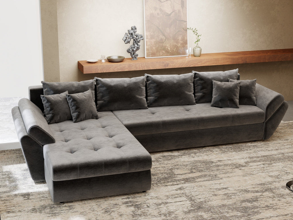 Colțar extensibil dumonde cu ladă de depozitare si sezut confortabil din spuma high-density, Loana XL Monolith Gri Antracit 335x185 cm