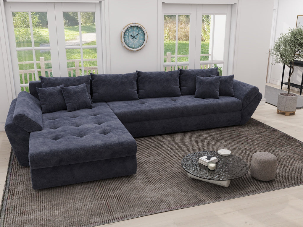 Colțar extensibil dumonde cu ladă de depozitare si sezut confortabil din spuma high-density, Loana XL Vibe Albastru 335x185 cm