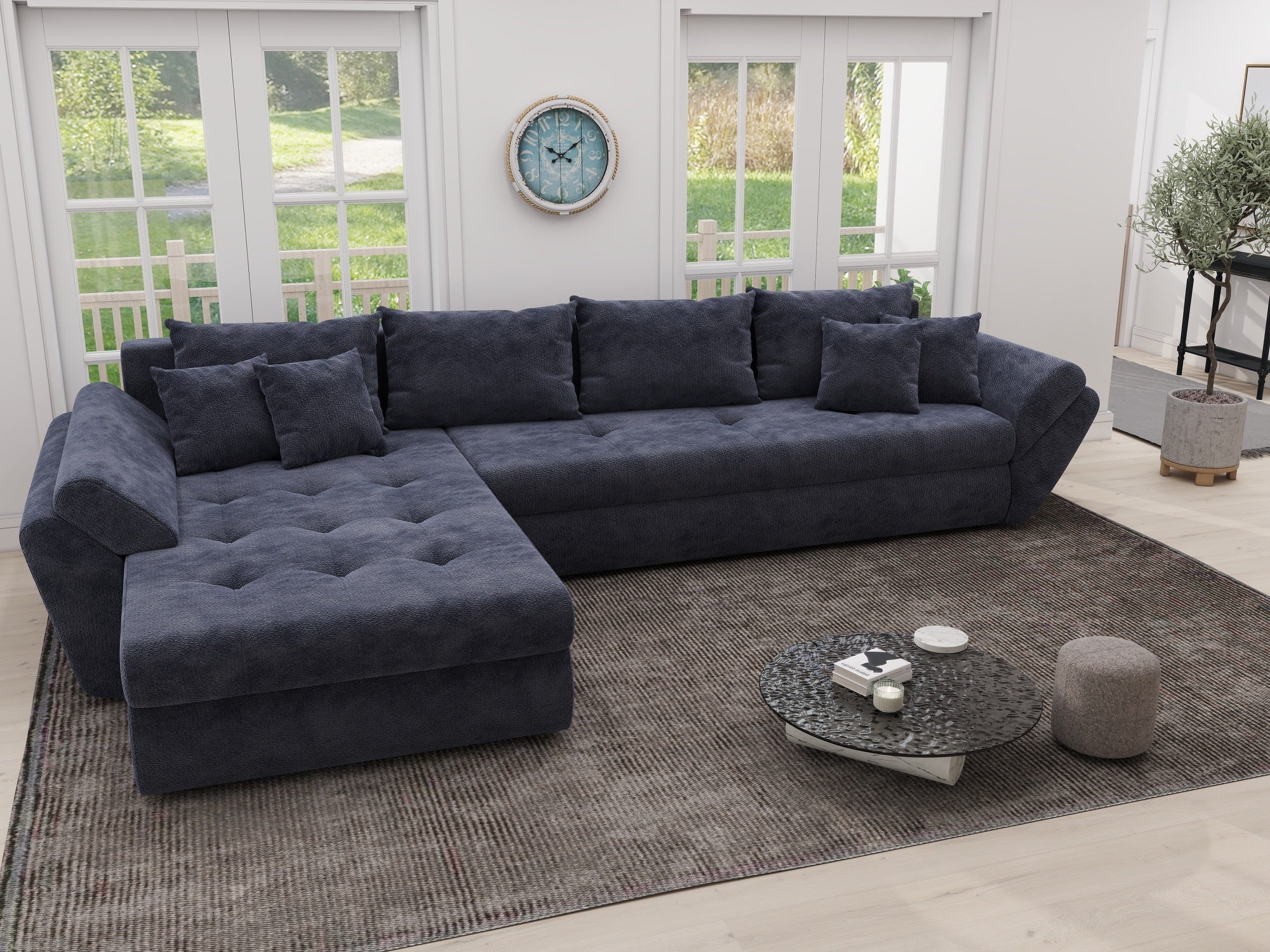 Colțar extensibil dumonde cu ladă de depozitare si sezut confortabil din spuma high-density, Loana XL Vibe Albastru 335x185 cm