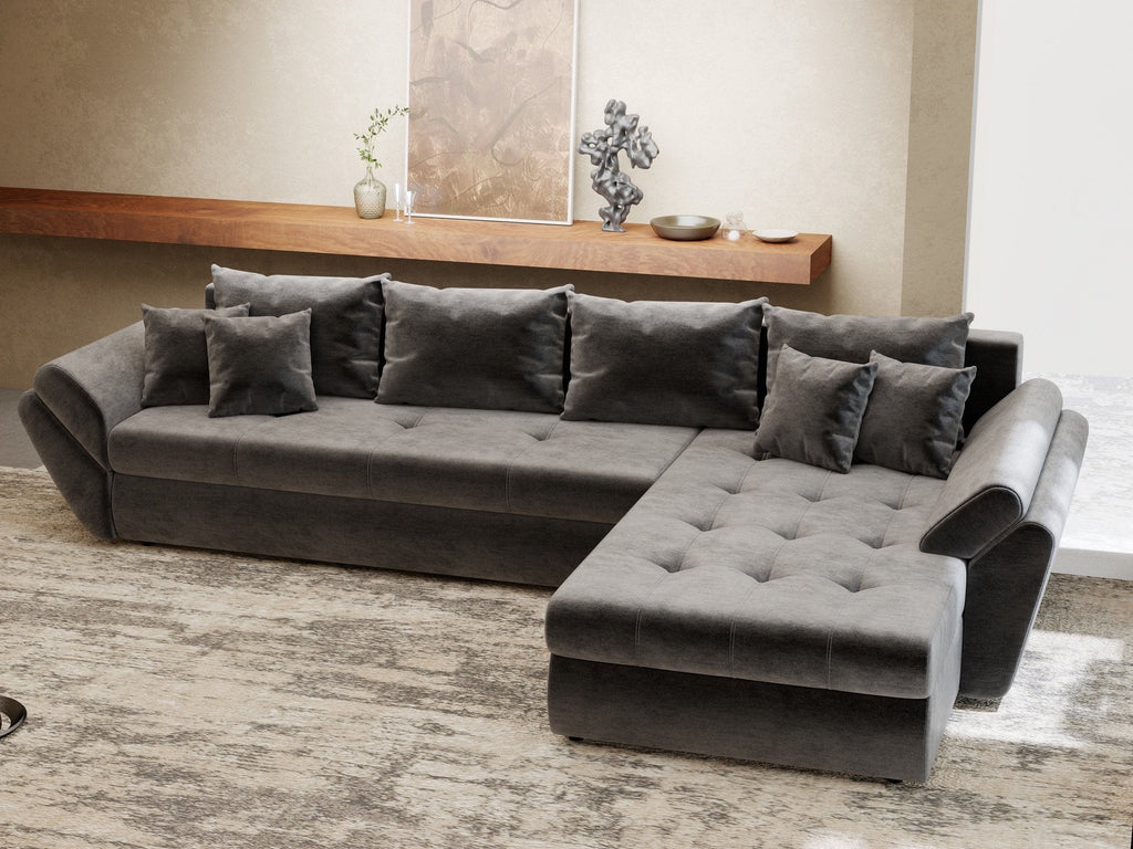 Colțar extensibil dumonde cu ladă de depozitare si sezut confortabil din spuma high-density, Loana XL Monolith Gri Antracit II 335x185 cm