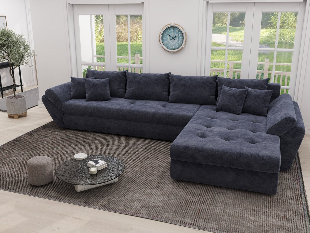 Colțar extensibil dumonde cu ladă de depozitare si sezut confortabil din spuma high-density, Loana XL Vibe Albastru II 335x185 cm