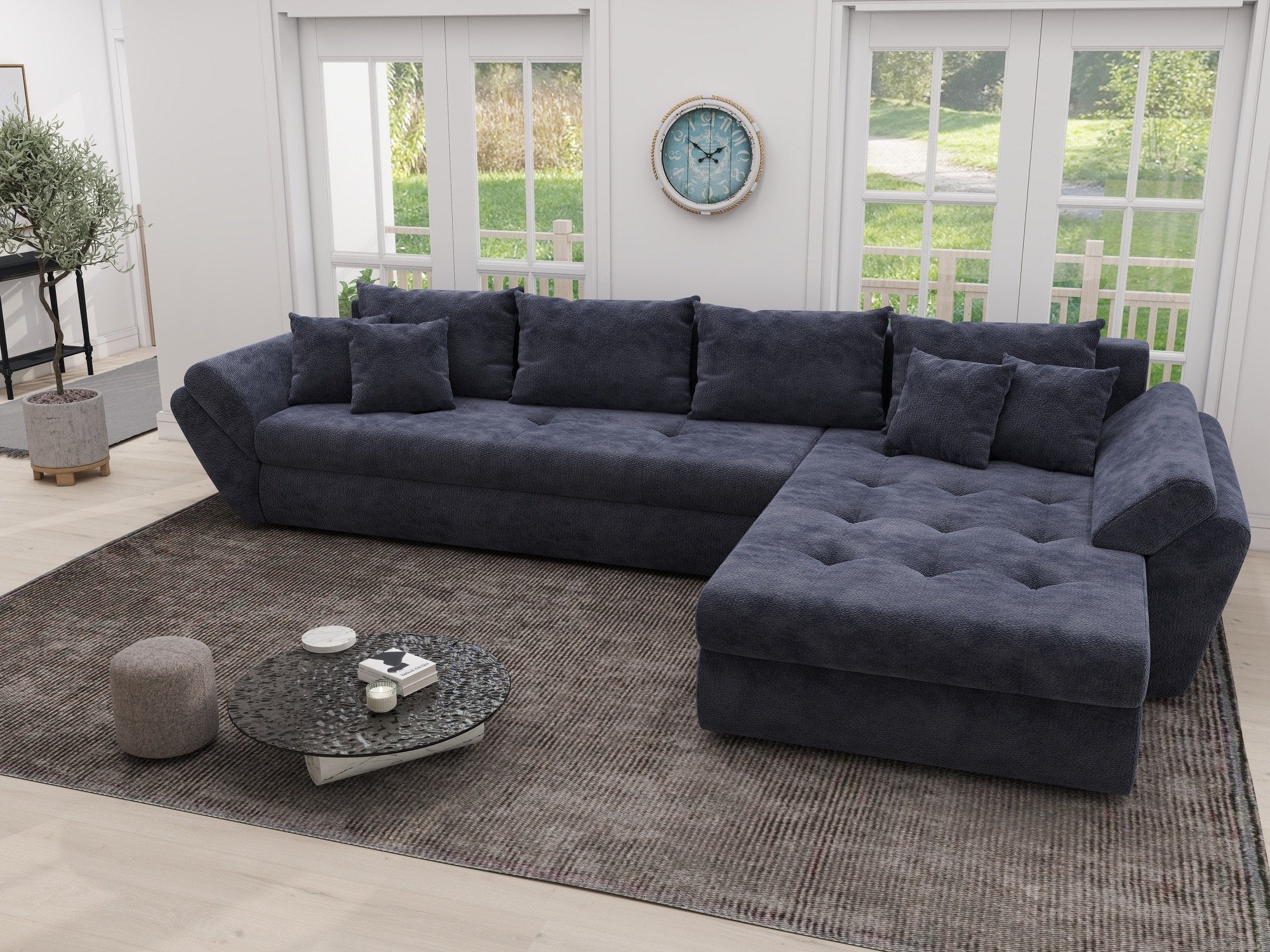 Colțar extensibil dumonde cu ladă de depozitare si sezut confortabil din spuma high-density, Loana XL Vibe Albastru II 335x185 cm