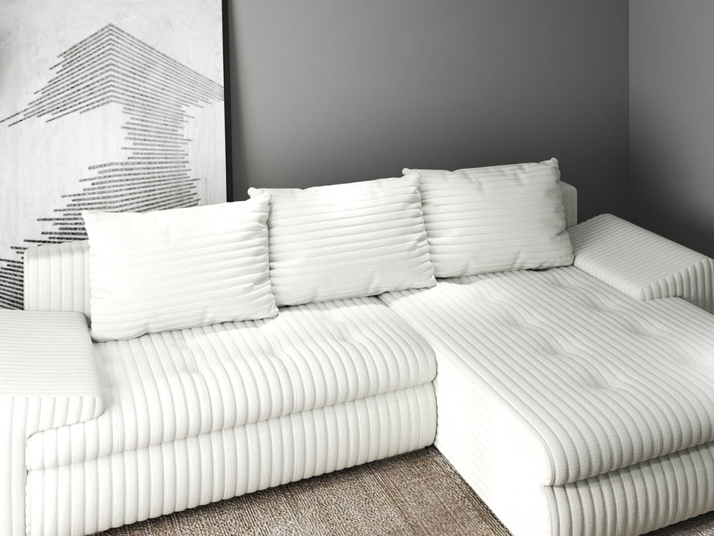 Colțar extensibil dumonde cu ladă de depozitare si sezut confortabil din spuma high-density, Leonardo Ambience Ivory 260x185 cm II