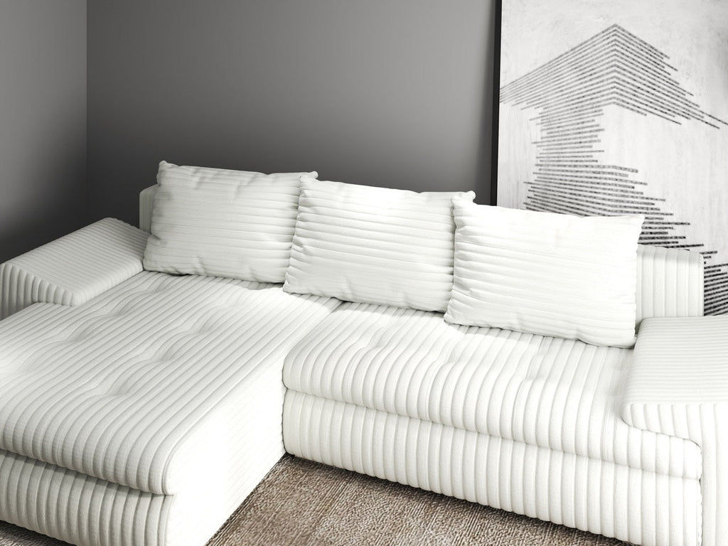 Colțar extensibil dumonde cu ladă de depozitare si sezut confortabil din spuma high-density, Leonardo Ambience Ivory 260x185 cm