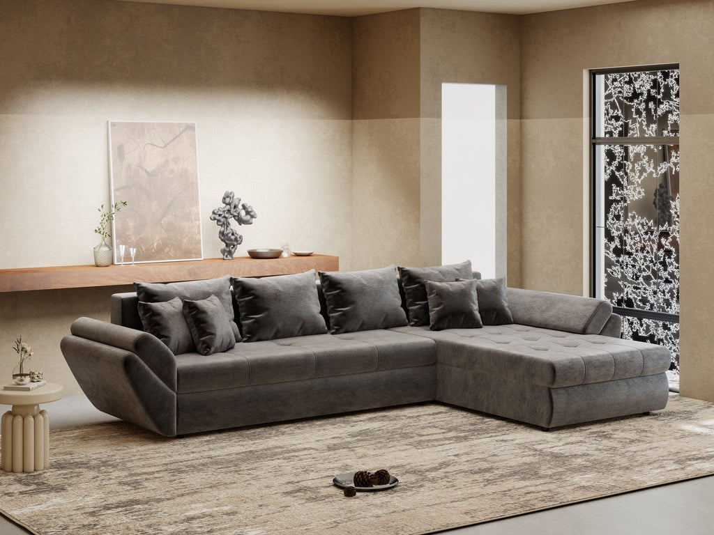 Colțar extensibil dumonde cu ladă de depozitare si sezut confortabil din spuma high-density, Loana XL Monolith Gri Antracit II 335x185 cm