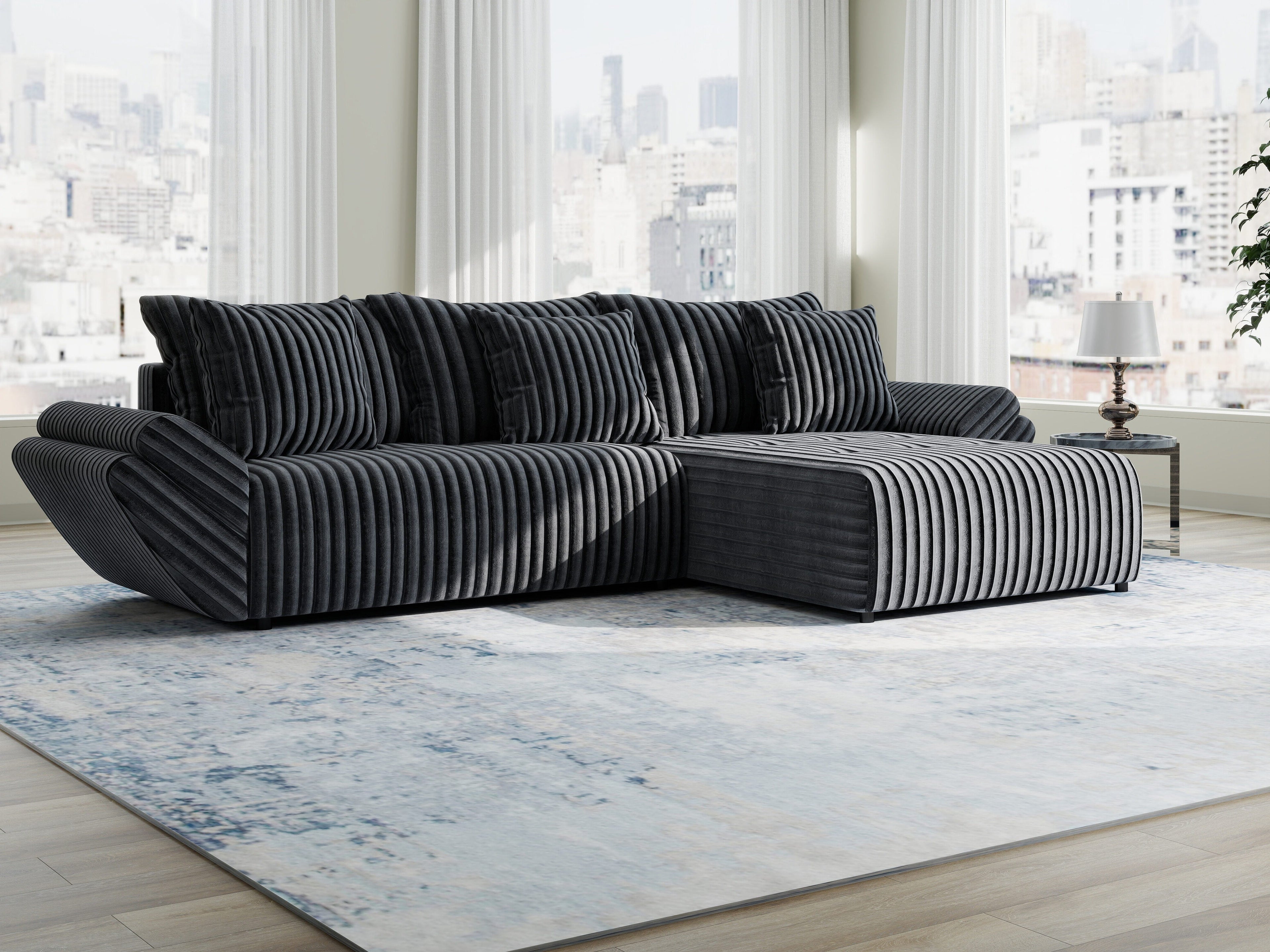 Colțar extensibil dumonde cu ladă de depozitare si sezut confortabil din spuma high-density, Berlin Ambience Gri 280x185 cm II