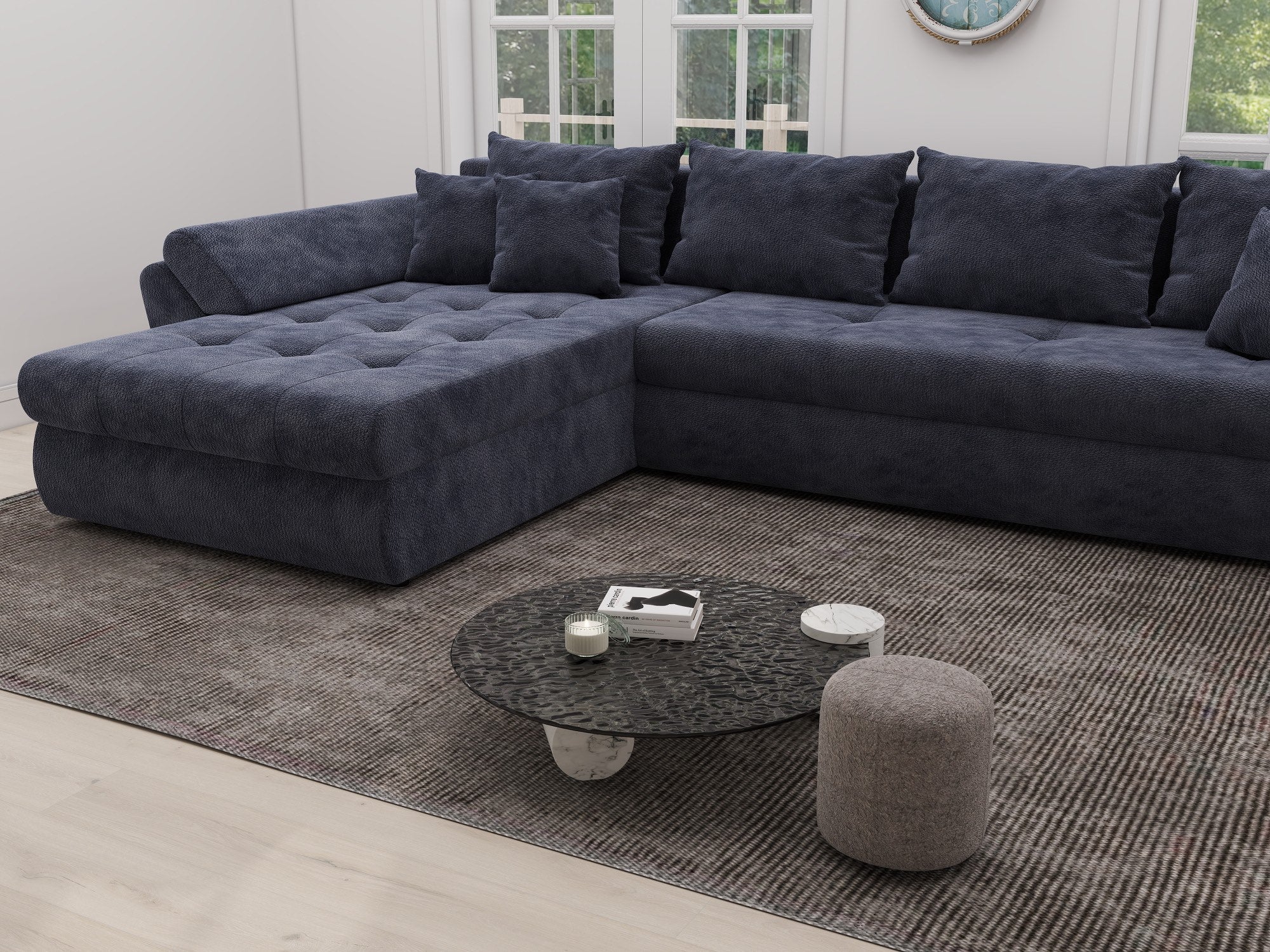 Colțar extensibil dumonde cu ladă de depozitare si sezut confortabil din spuma high-density, Loana XL Vibe Albastru 335x185 cm