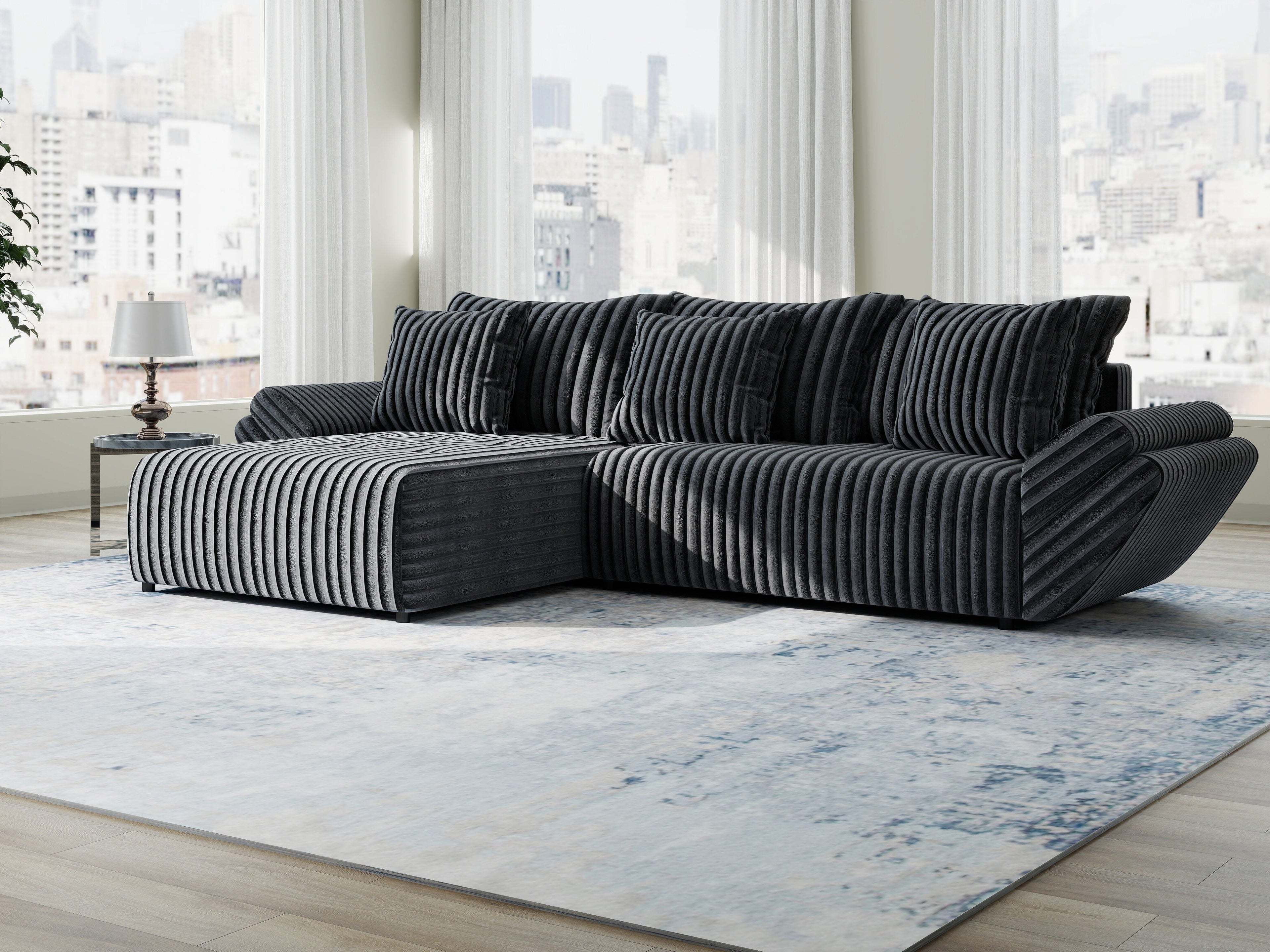 Colțar extensibil dumonde cu ladă de depozitare si sezut confortabil din spuma high-density, Berlin Ambience Gri 280x185 cm