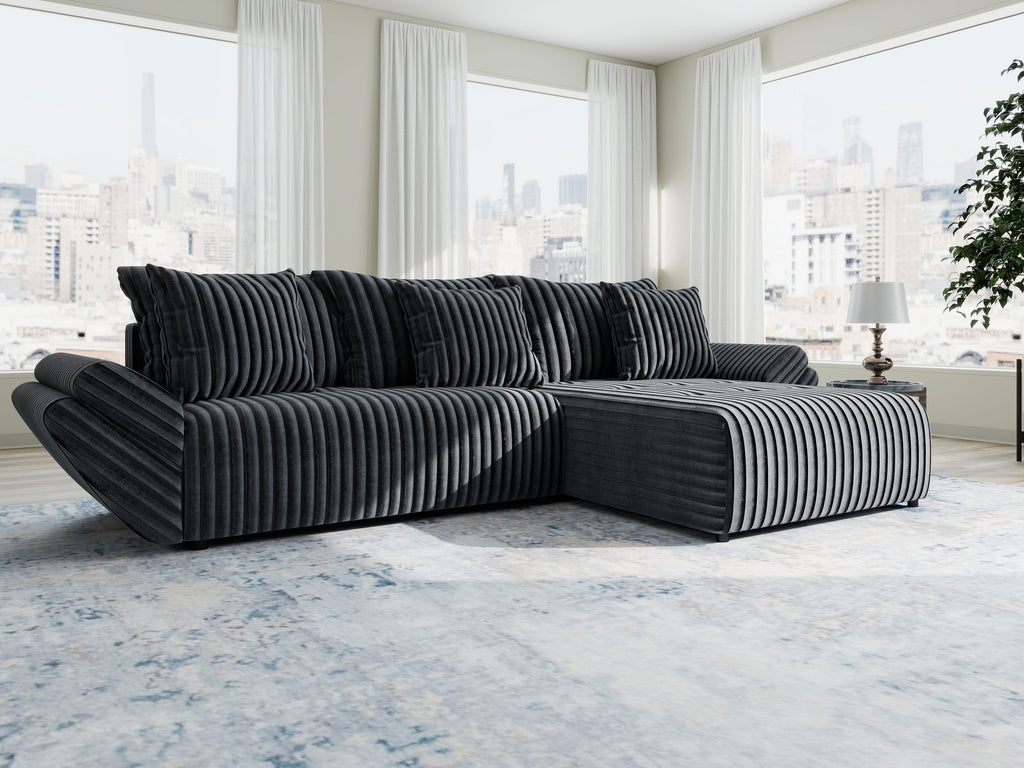 Colțar extensibil dumonde cu ladă de depozitare si sezut confortabil din spuma high-density, Berlin Ambience Gri 280x185 cm II