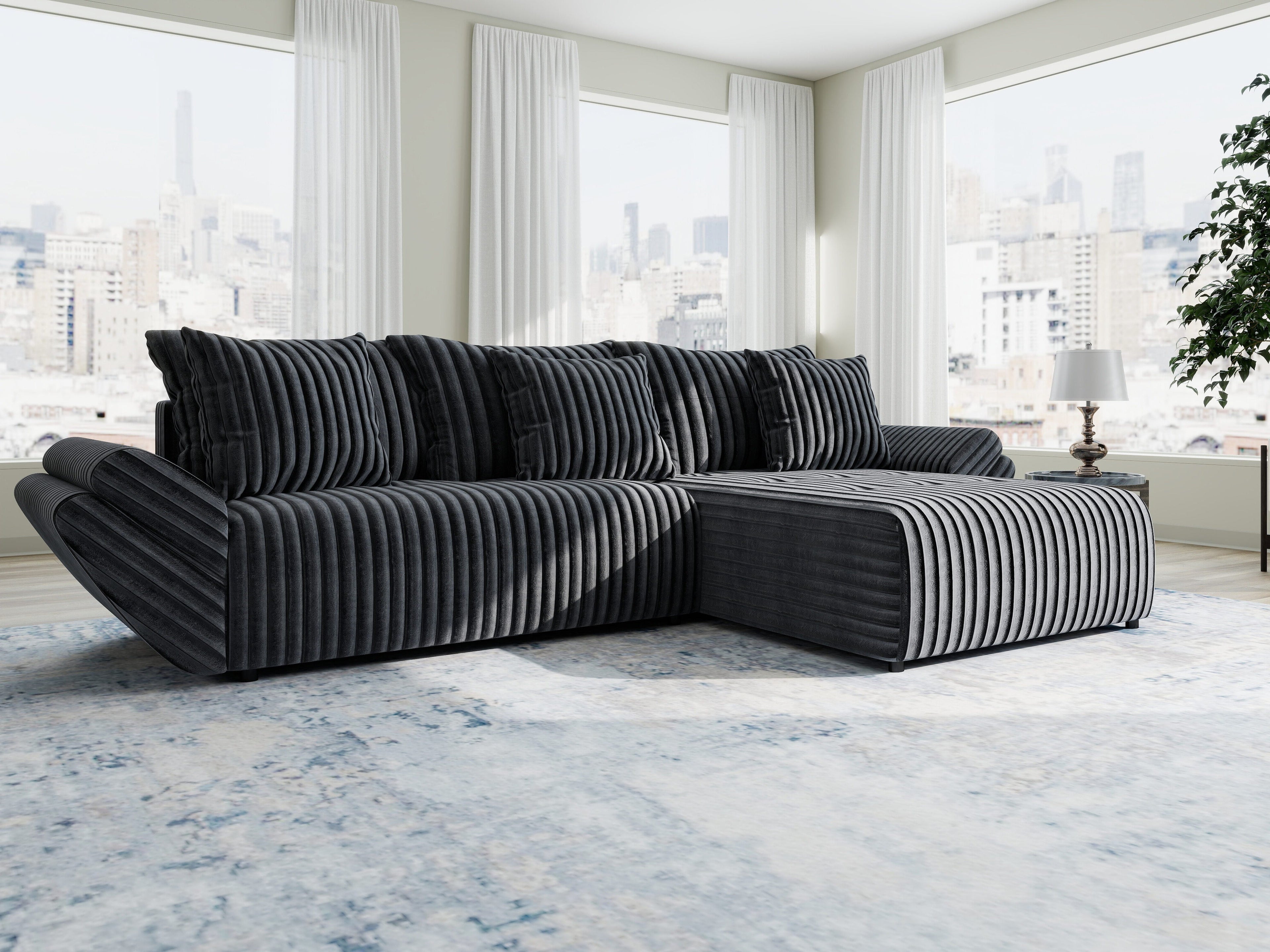 Colțar extensibil dumonde cu ladă de depozitare si sezut confortabil din spuma high-density, Berlin Ambience Gri 280x185 cm II
