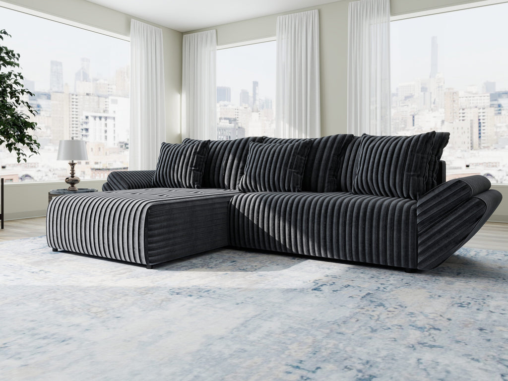 Colțar extensibil dumonde cu ladă de depozitare si sezut confortabil din spuma high-density, Berlin Ambience Gri 280x185 cm