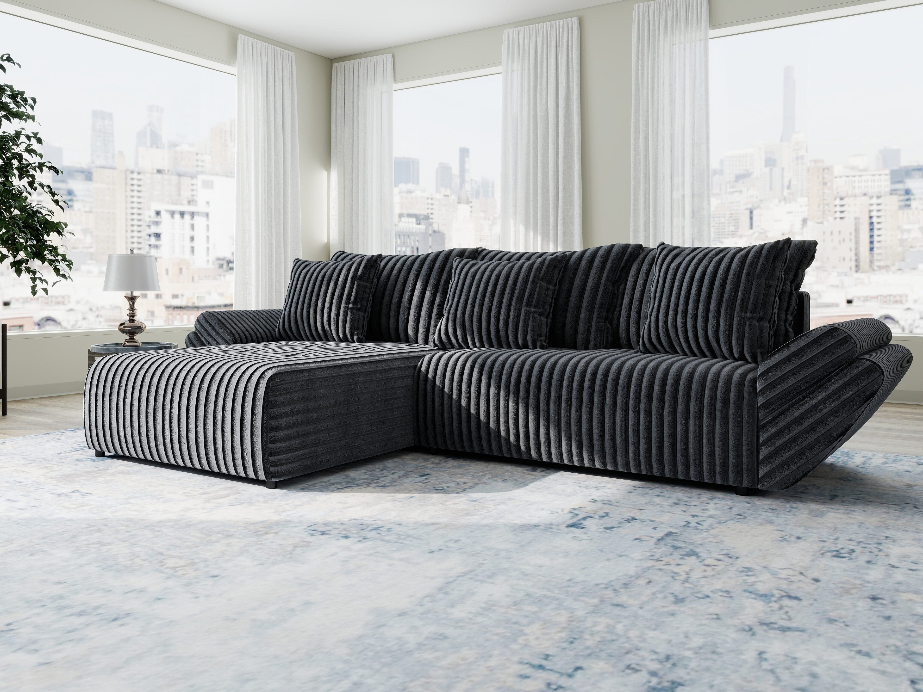 Colțar extensibil dumonde cu ladă de depozitare si sezut confortabil din spuma high-density, Berlin Ambience Gri 280x185 cm