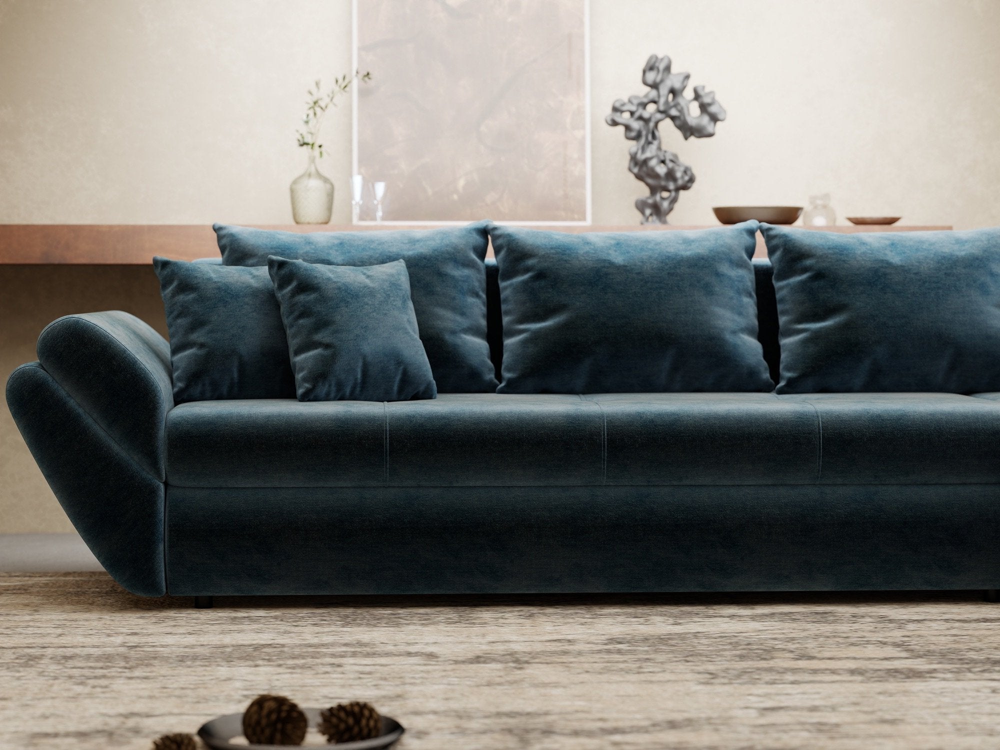 Colțar extensibil dumonde cu ladă de depozitare si sezut confortabil din spuma high-density, Loana XL Monolith Albastru II 335x185 cm