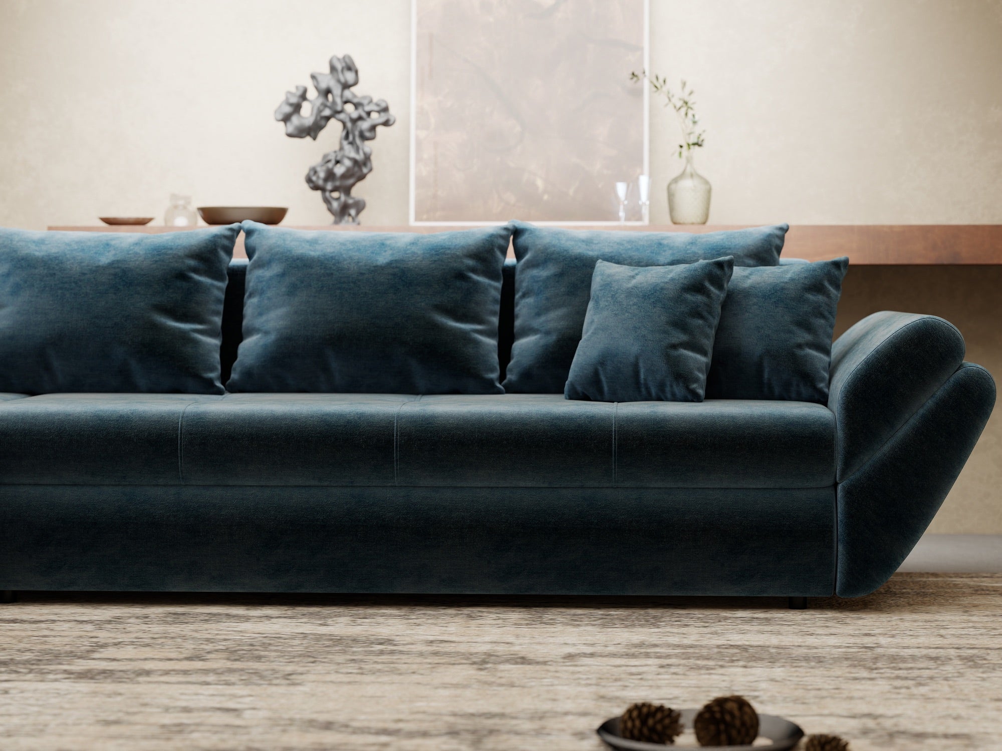 Colțar extensibil dumonde cu ladă de depozitare si sezut confortabil din spuma high-density, Loana XL Monolith Albastru 335x185 cm