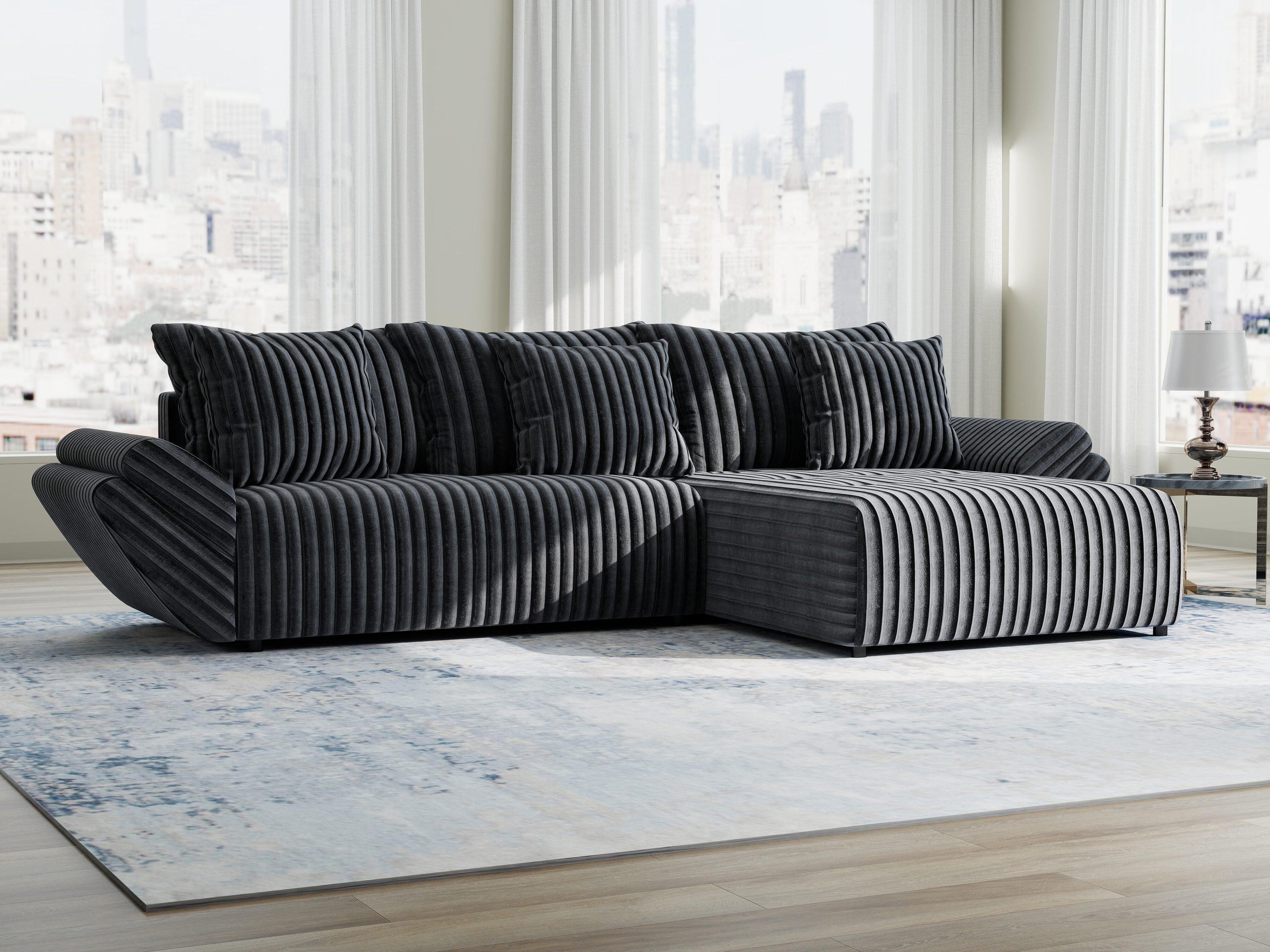 Colțar extensibil dumonde cu ladă de depozitare si sezut confortabil din spuma high-density, Berlin Ambience Gri 280x185 cm II