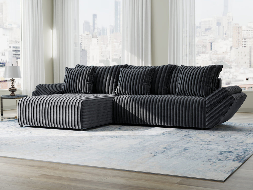 Colțar extensibil dumonde cu ladă de depozitare si sezut confortabil din spuma high-density, Berlin Ambience Gri 280x185 cm