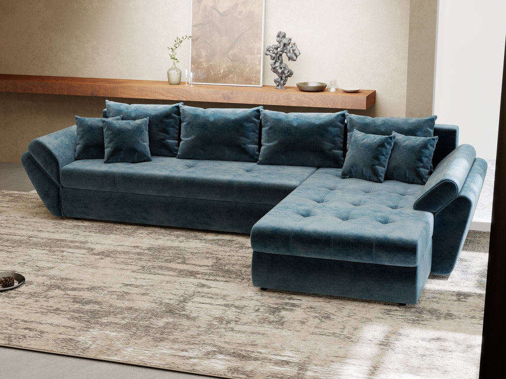 Colțar extensibil dumonde cu ladă de depozitare si sezut confortabil din spuma high-density, Loana XL Monolith Albastru II 335x185 cm