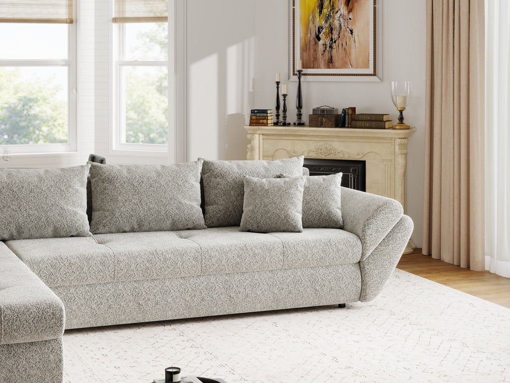 Colțar extensibil dumonde cu ladă de depozitare si sezut confortabil din spuma high-density, Loana XL Arena Bej 02 335x185 cm