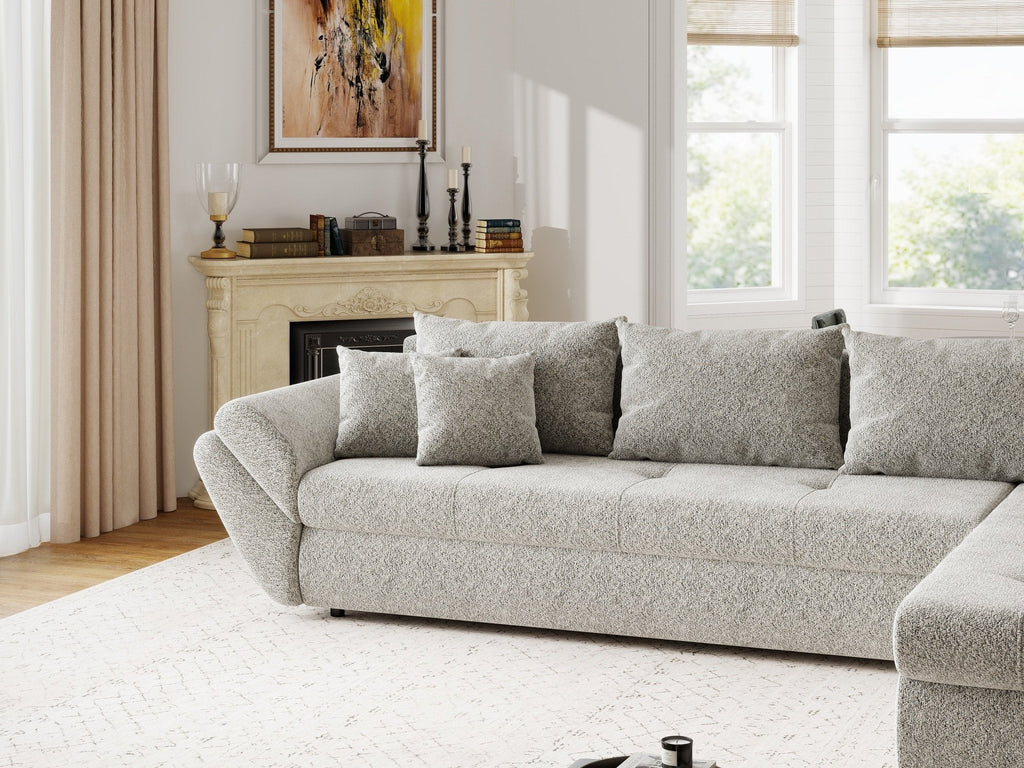 Colțar extensibil dumonde cu ladă de depozitare si sezut confortabil din spuma high-density, Loana XL Arena Bej 02 II 335x185 cm