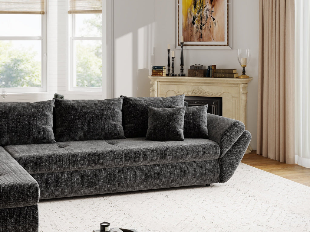 Colțar extensibil dumonde cu ladă de depozitare si sezut confortabil din spuma high-density, Loana XL Cremona Gri Antracit 335x185 cm