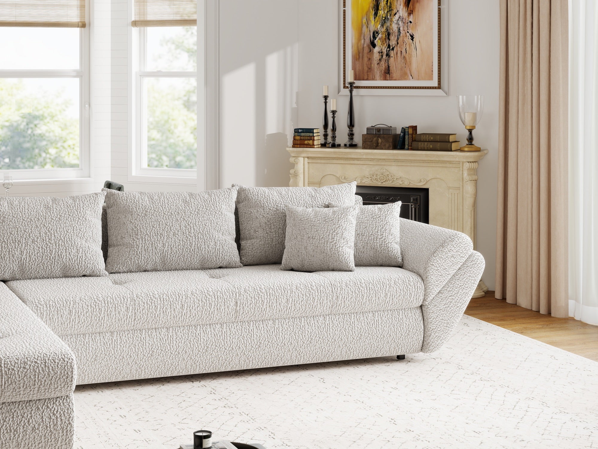 Colțar extensibil dumonde cu ladă de depozitare si sezut confortabil din spuma high-density, Loana XL Jaguar Gri 335x185 cm