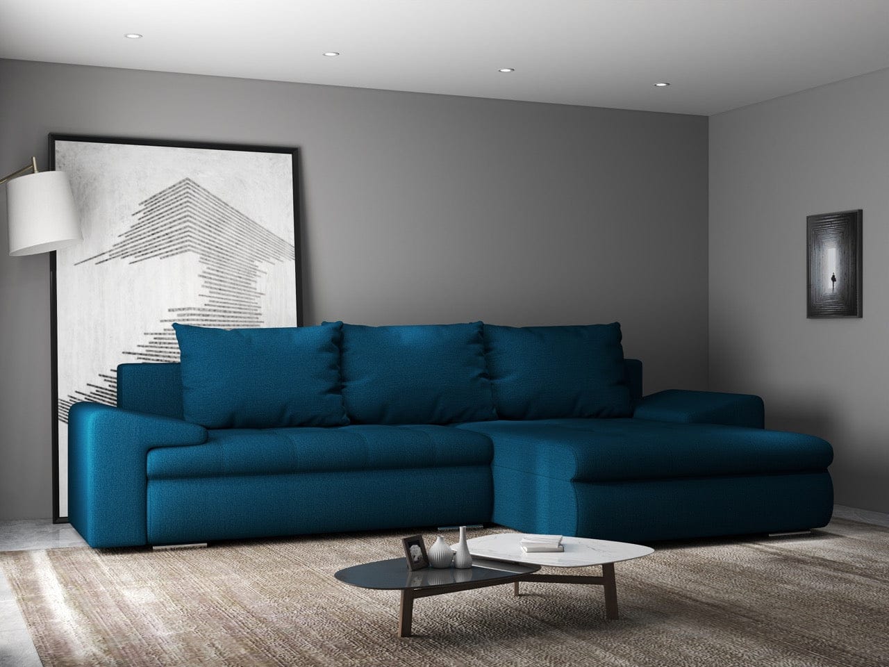 Colțar extensibil dumonde cu ladă de depozitare si sezut confortabil din spuma high-density, Leonardo Enjoy Petrol 260x185 cm II