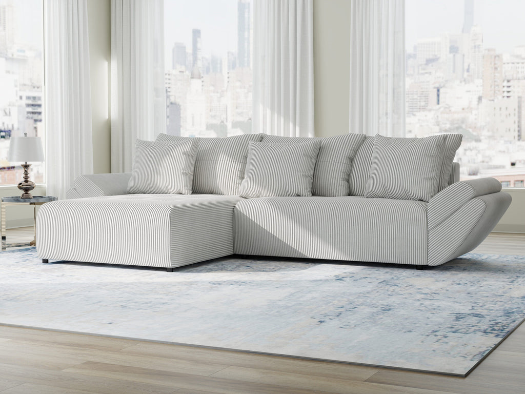 Colțar extensibil dumonde cu ladă de depozitare si sezut confortabil din spuma high-density, Berlin Zoom Gri 280x185 cm