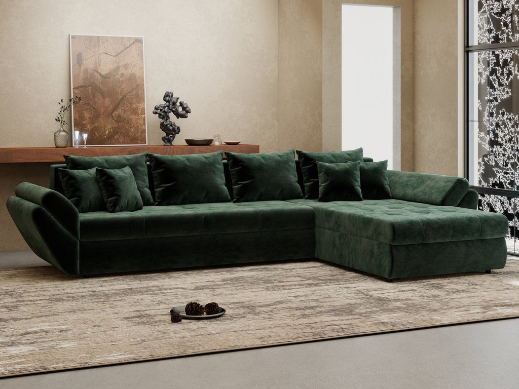 Colțar extensibil dumonde cu ladă de depozitare si sezut confortabil din spuma high-density, Loana XL Monolith Verde II 335x185 cm