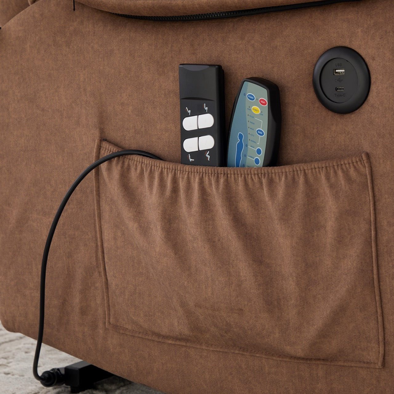 Fotoliu lift cu două motoare, cu încărcător USB și Type-C, masaj în 8 puncte și funcție de încălzire Calvera