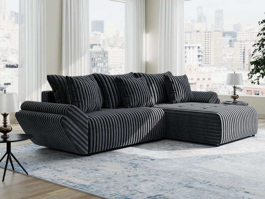 Colțar extensibil dumonde cu ladă de depozitare si sezut confortabil din spuma high-density, Berlin Ambience Gri 280x185 cm II