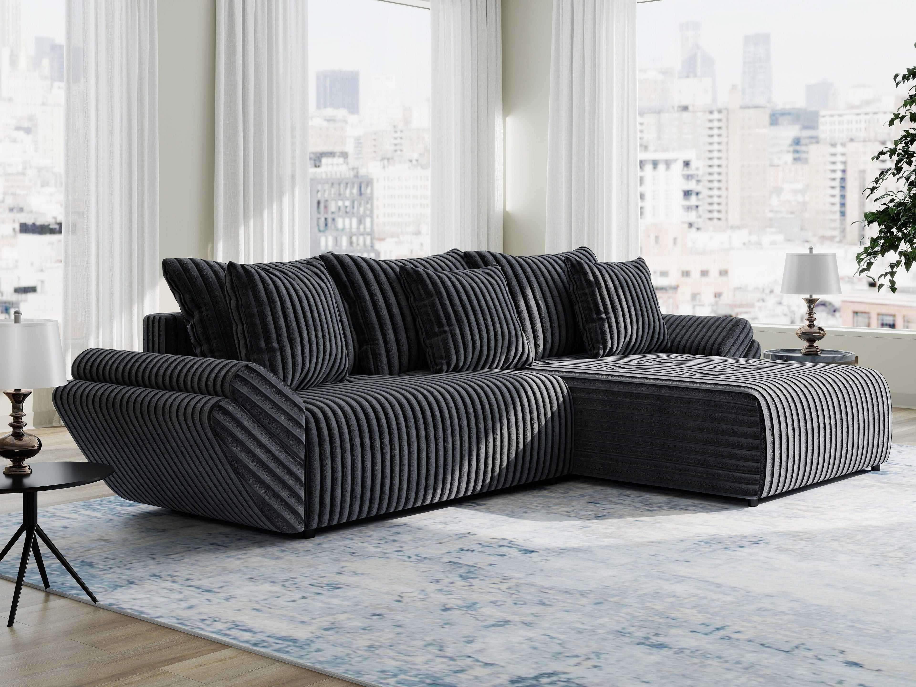 Colțar extensibil dumonde cu ladă de depozitare si sezut confortabil din spuma high-density, Berlin Ambience Gri 280x185 cm II