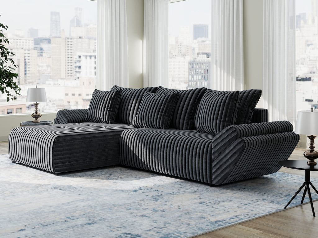 Colțar extensibil dumonde cu ladă de depozitare si sezut confortabil din spuma high-density, Berlin Ambience Gri 280x185 cm