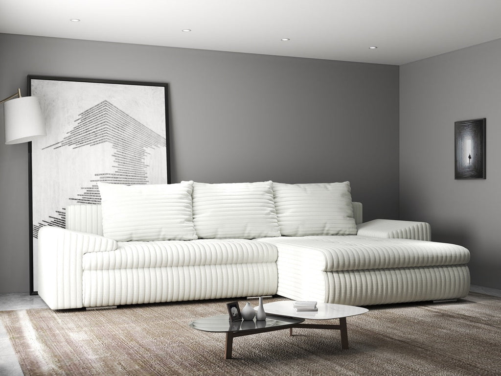 Colțar extensibil dumonde cu ladă de depozitare si sezut confortabil din spuma high-density, Leonardo Ambience Ivory 260x185 cm II