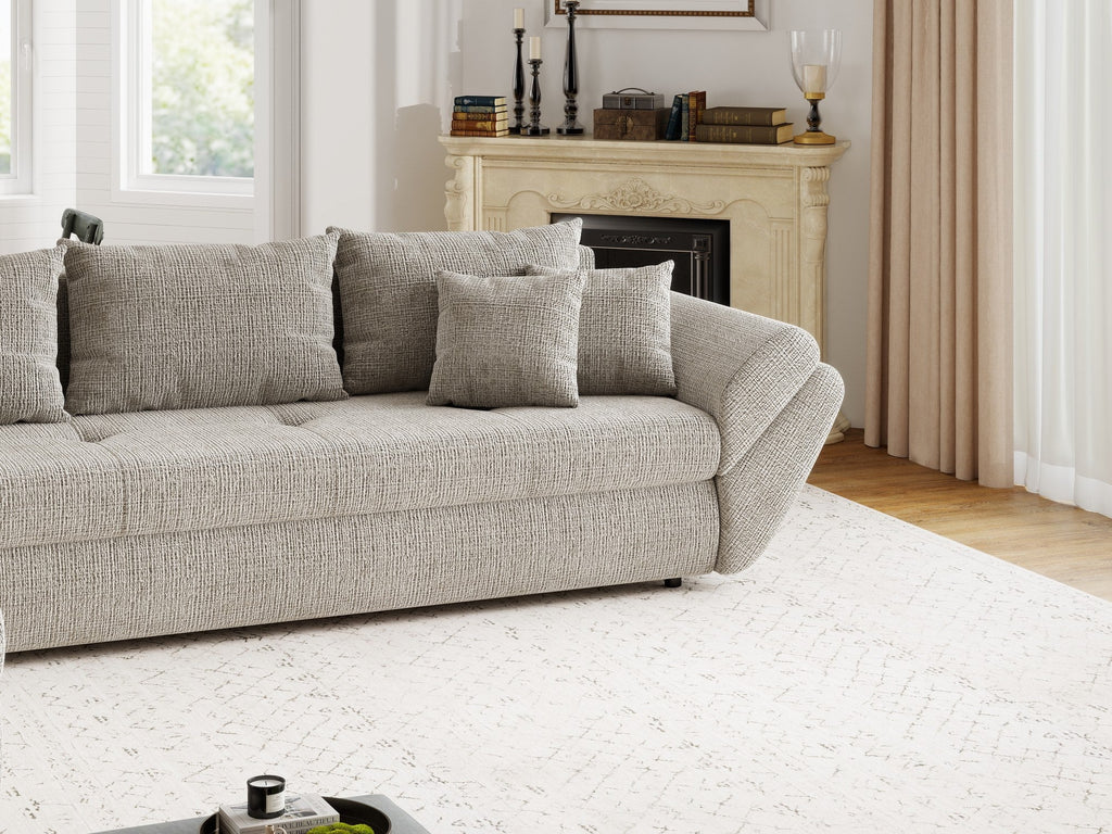 Colțar extensibil dumonde cu ladă de depozitare si sezut confortabil din spuma high-density, Loana XL Cremona Bej 14 335x185 cm