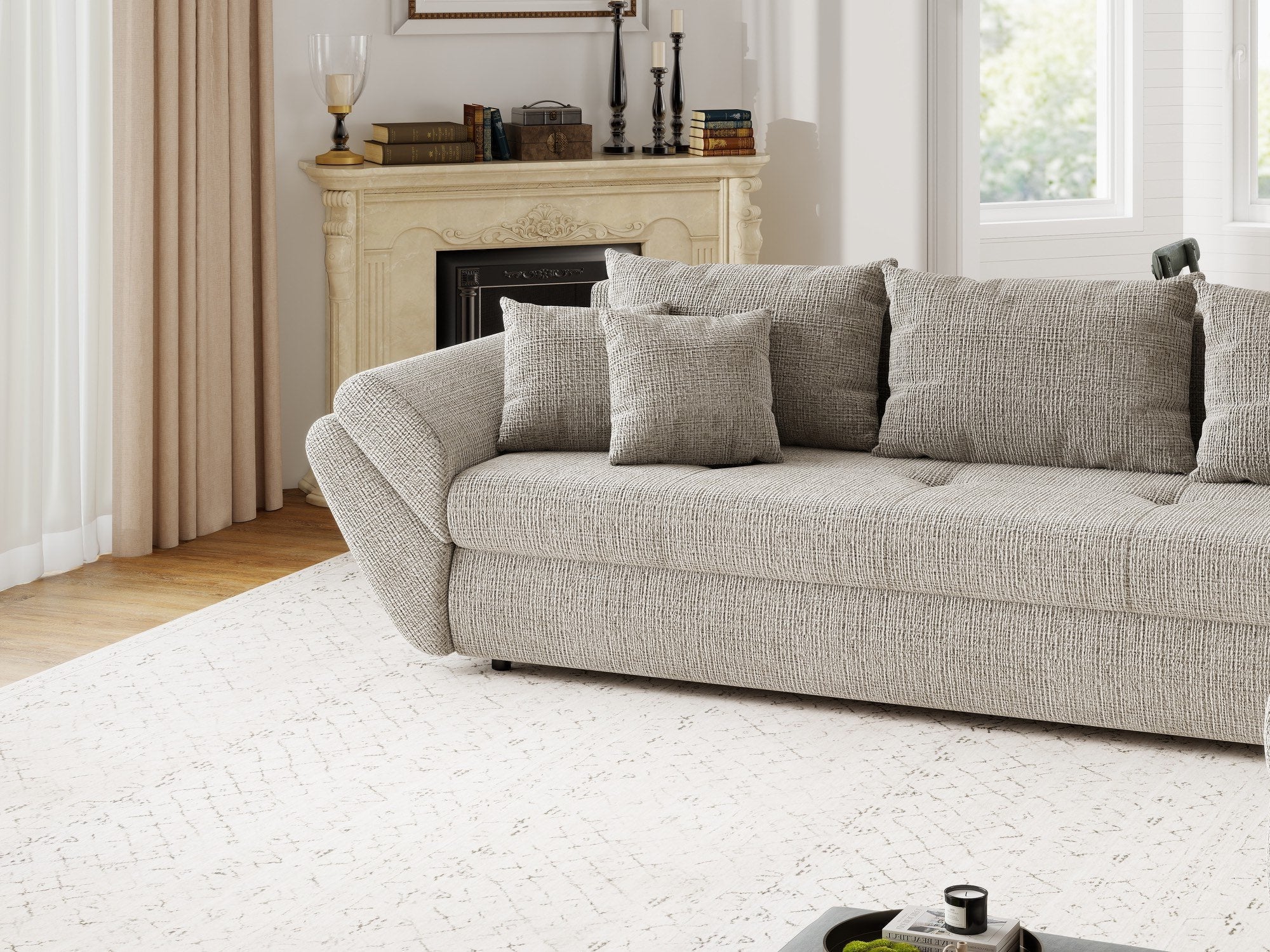Colțar extensibil dumonde cu ladă de depozitare si sezut confortabil din spuma high-density, Loana XL Cremona Bej 14 II 335x185 cm