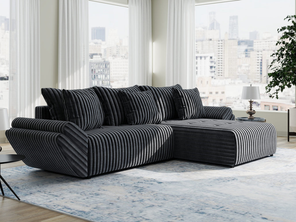 Colțar extensibil dumonde cu ladă de depozitare si sezut confortabil din spuma high-density, Berlin Ambience Gri 280x185 cm II